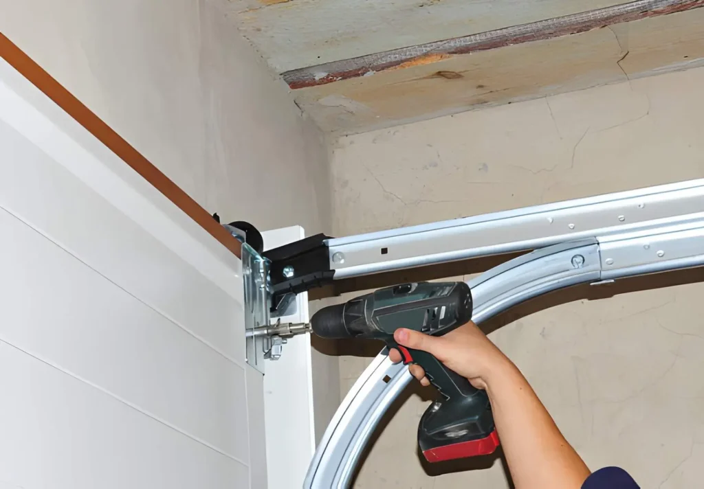 Technician performing Garage Door Repair on torsion spring system safely