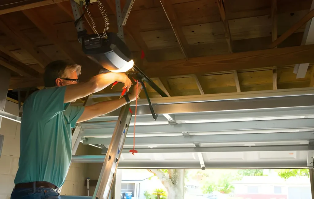 Garage Door Repair in Tolleson expert fixing garage door opener system in suburban Tolleson garage during service call