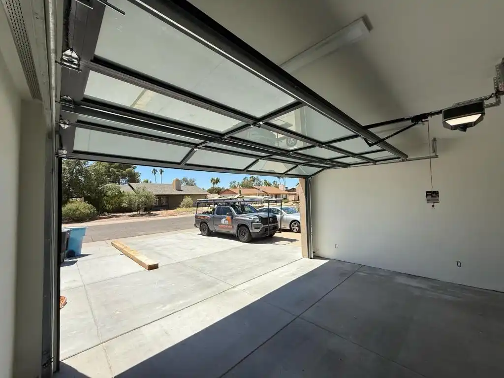 Expert conducting Garage Door Repair on automatic opener system testing